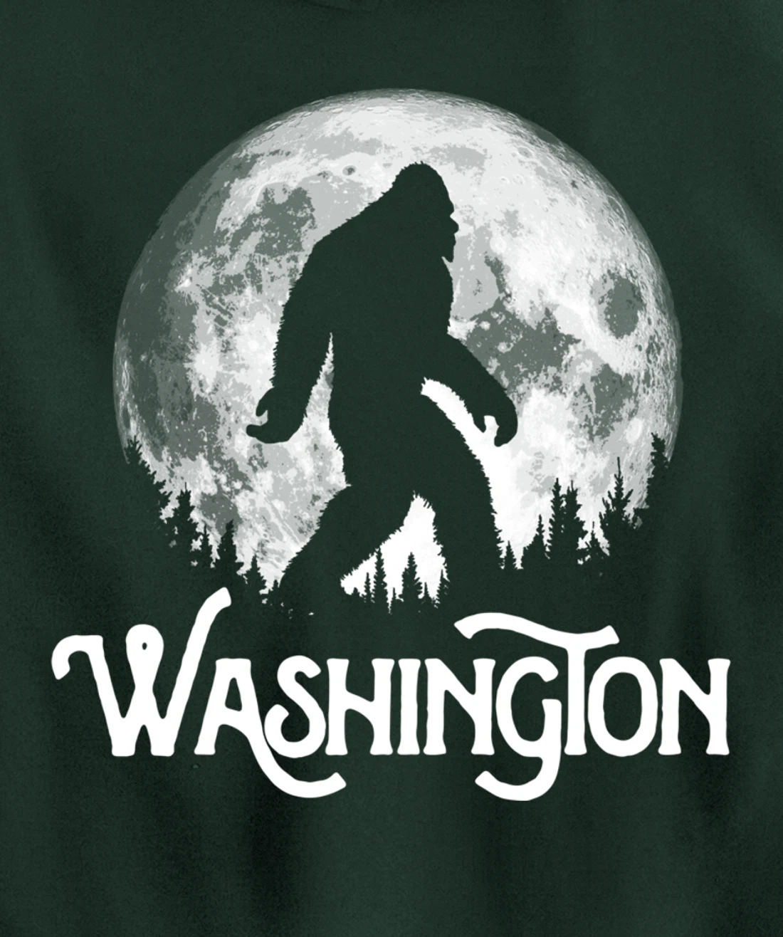 Washington Bigfoot at Night! Cool Full Moon & Trees Graphic Pullover Hoodie