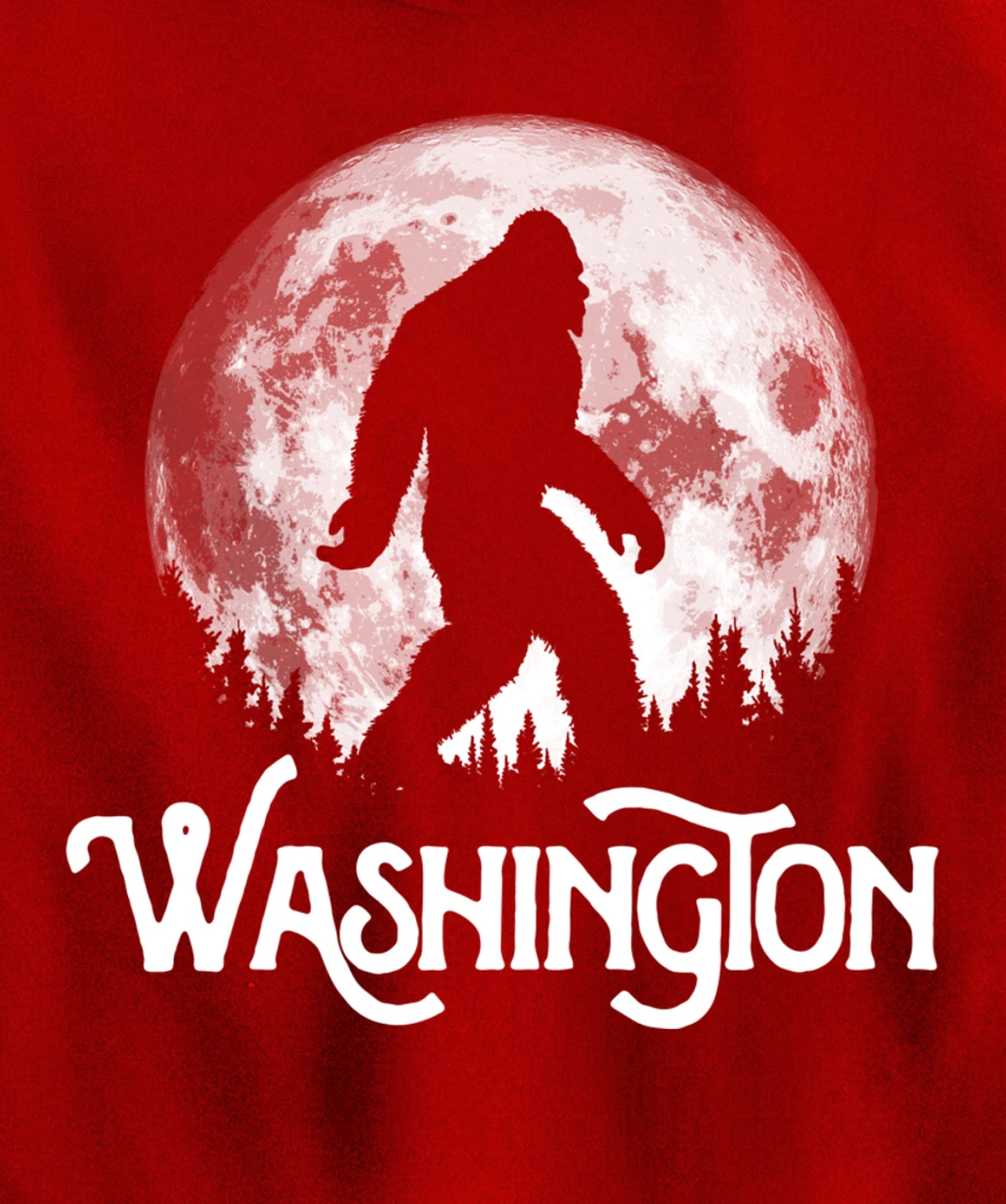 Washington Bigfoot at Night! Cool Full Moon & Trees Graphic Pullover Hoodie