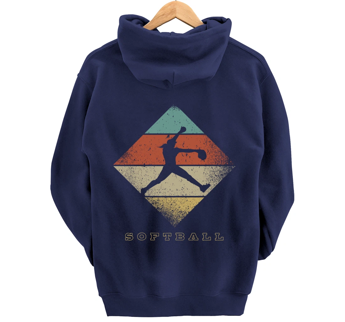 Retro Softball Pitcher 1960's 1970's Style Softball Pullover Hoodie