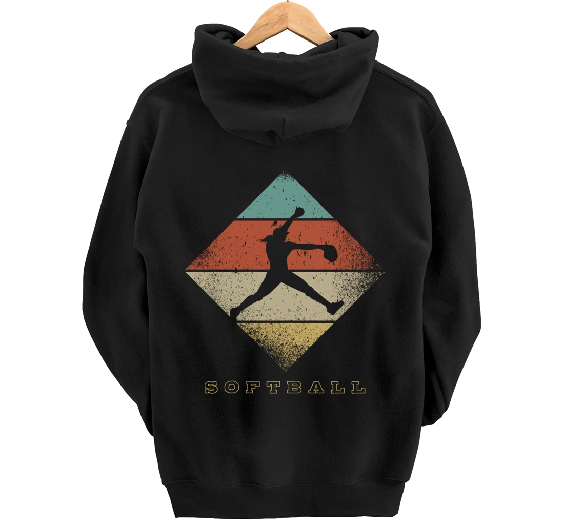 Retro Softball Pitcher 1960's 1970's Style Softball Pullover Hoodie