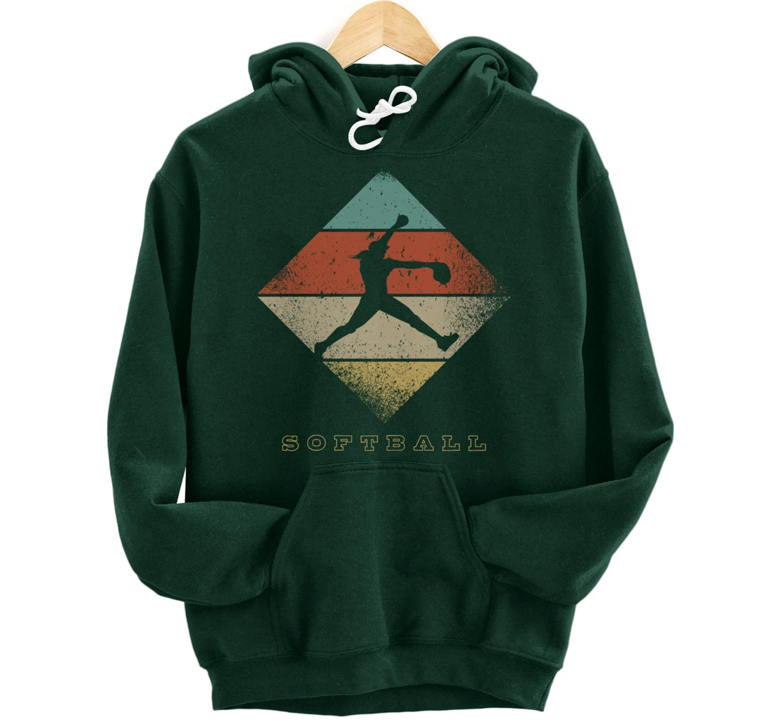 Retro Softball Pitcher 1960's 1970's Style Softball Pullover Hoodie