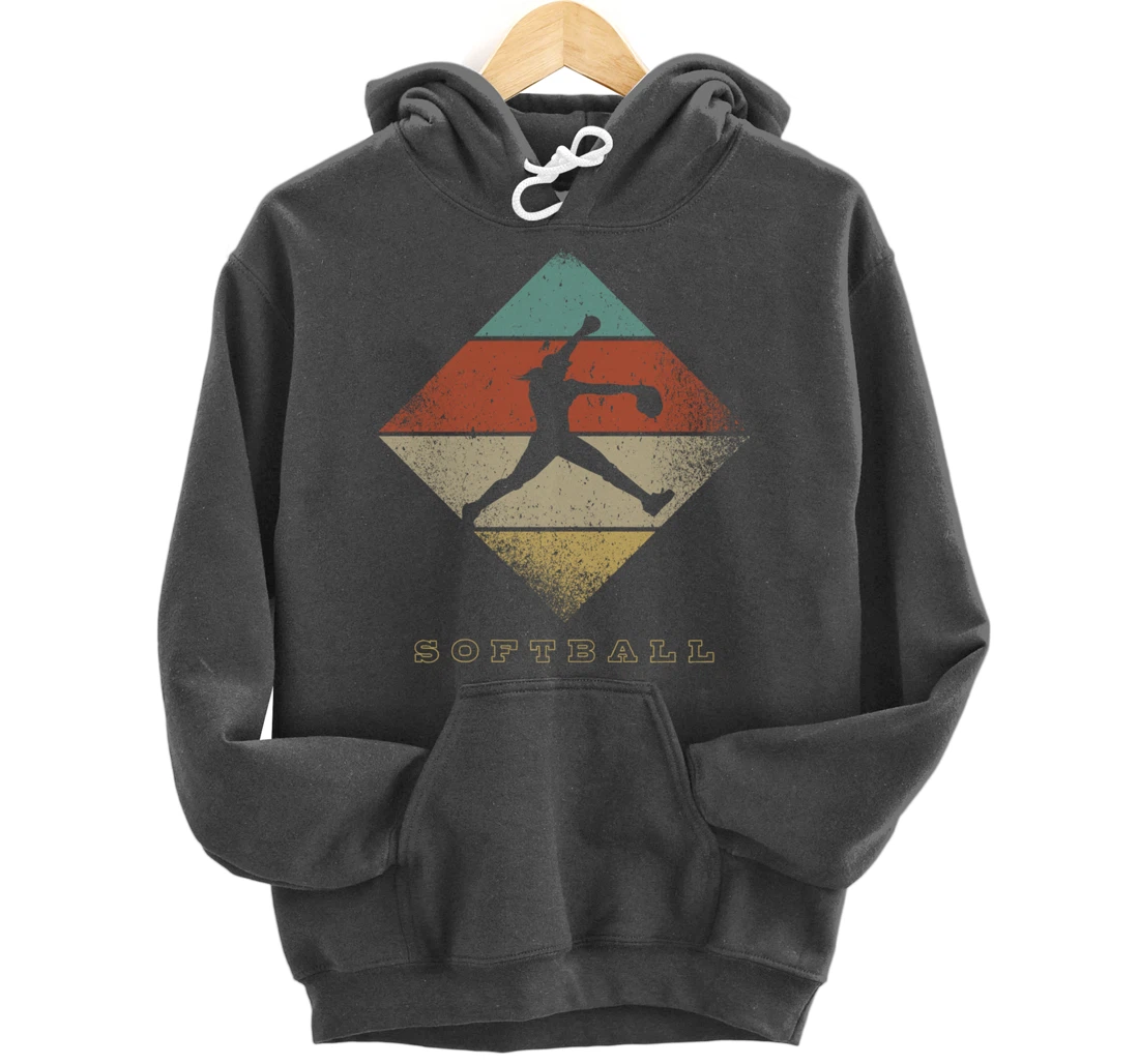 Retro Softball Pitcher 1960's 1970's Style Softball Pullover Hoodie