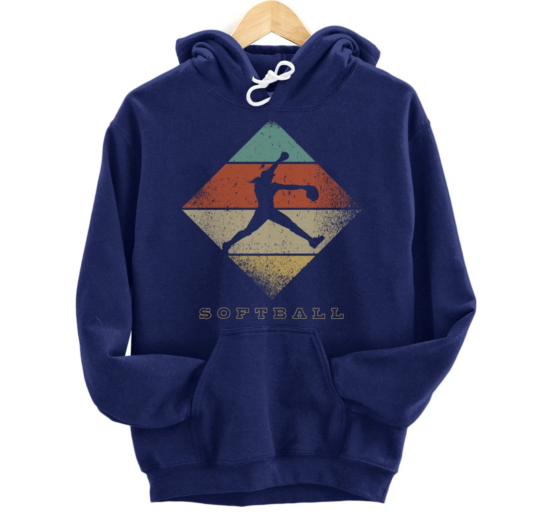 Retro Softball Pitcher 1960's 1970's Style Softball Pullover Hoodie