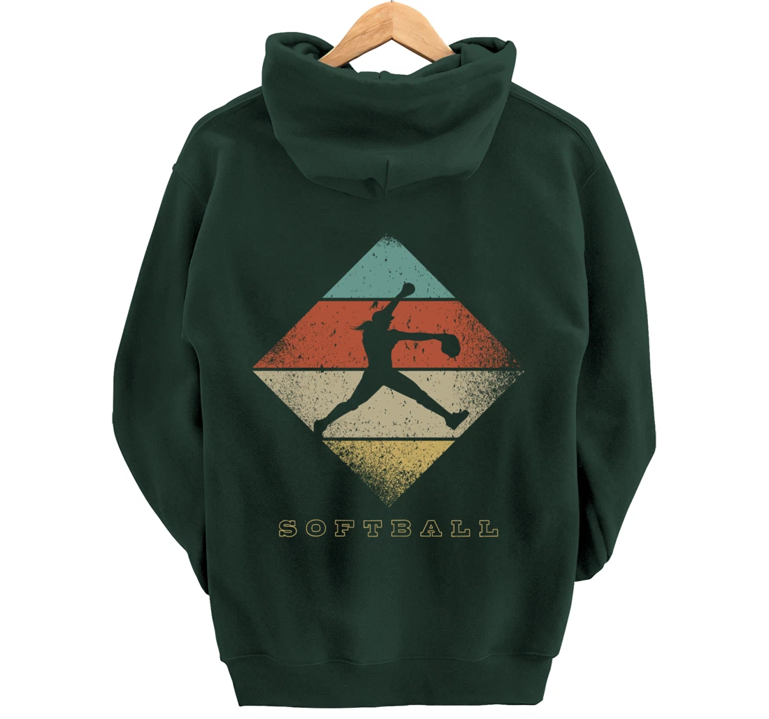 Retro Softball Pitcher 1960's 1970's Style Softball Pullover Hoodie
