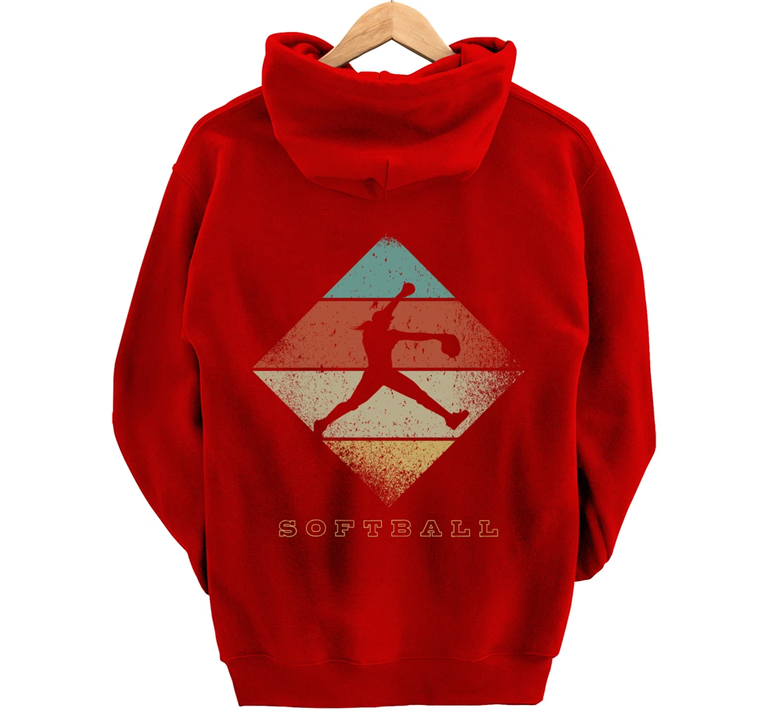 Retro Softball Pitcher 1960's 1970's Style Softball Pullover Hoodie