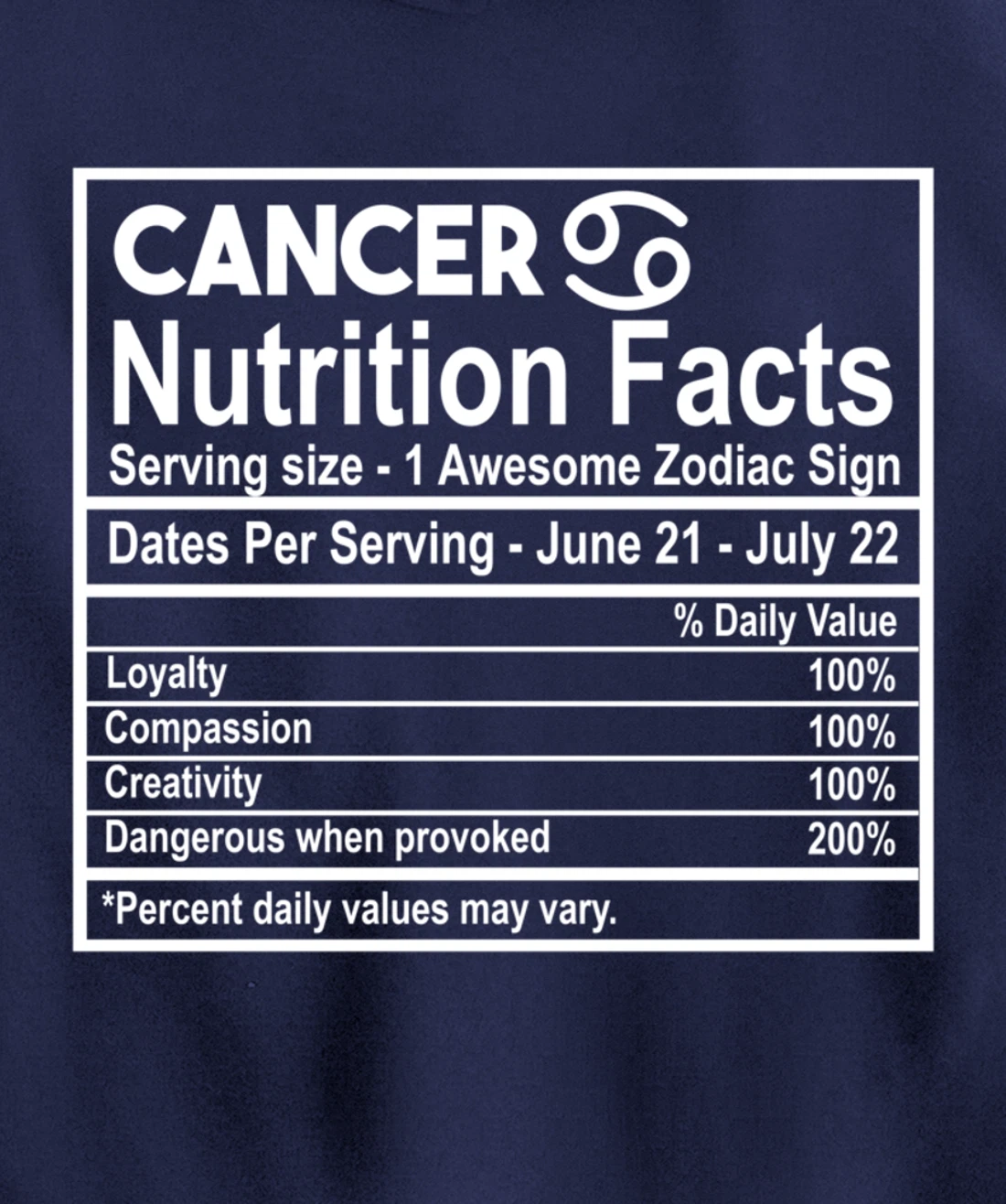 Cancer Nutrition Facts Zodiac Sign Pullover Hoodie