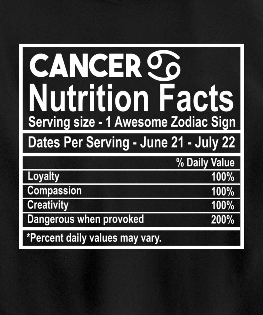 Cancer Nutrition Facts Zodiac Sign Pullover Hoodie