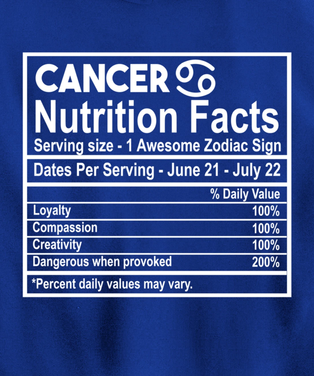 Cancer Nutrition Facts Zodiac Sign Pullover Hoodie