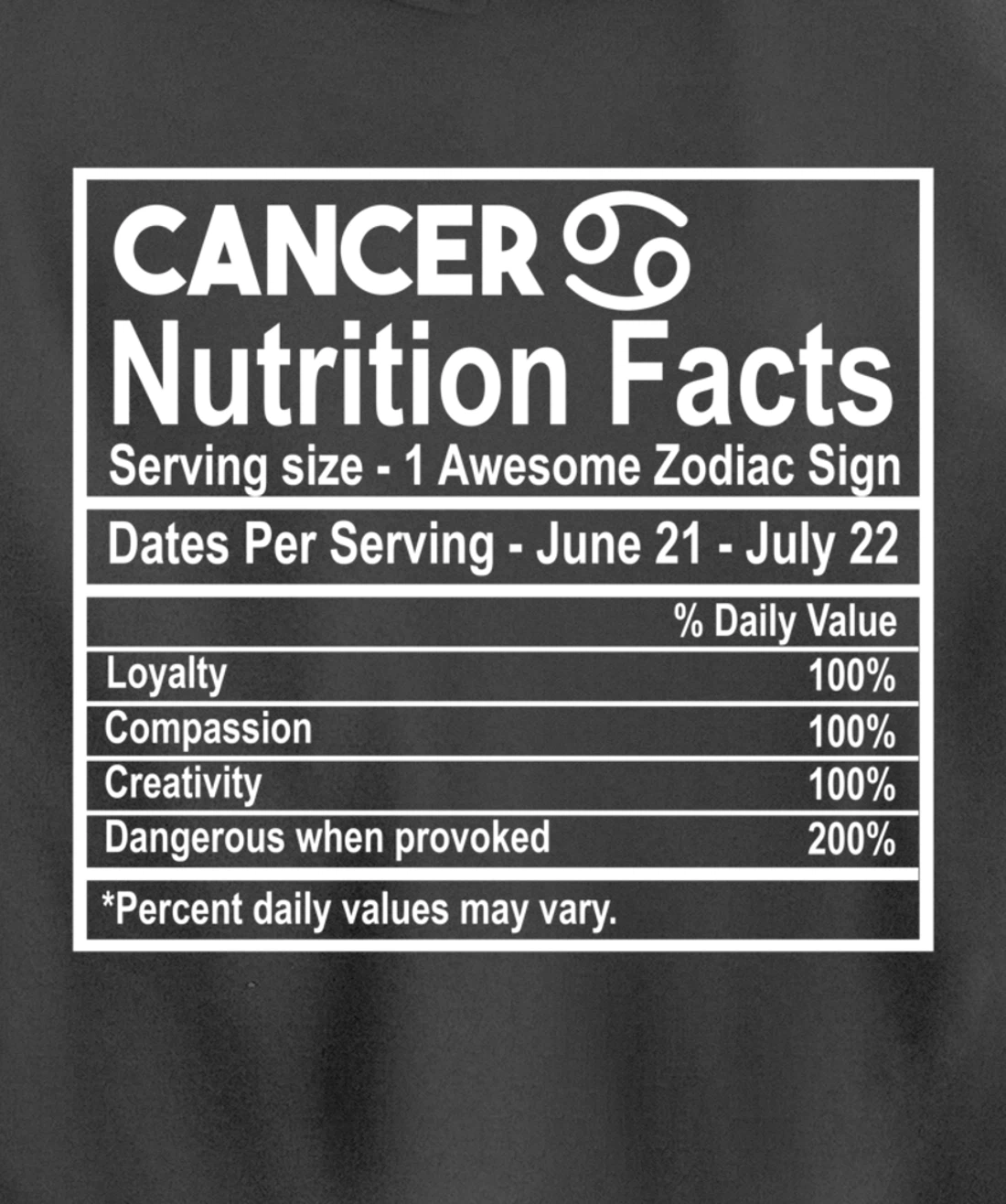 Cancer Nutrition Facts Zodiac Sign Pullover Hoodie