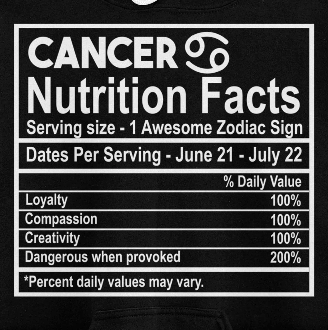 Cancer Nutrition Facts Zodiac Sign Pullover Hoodie
