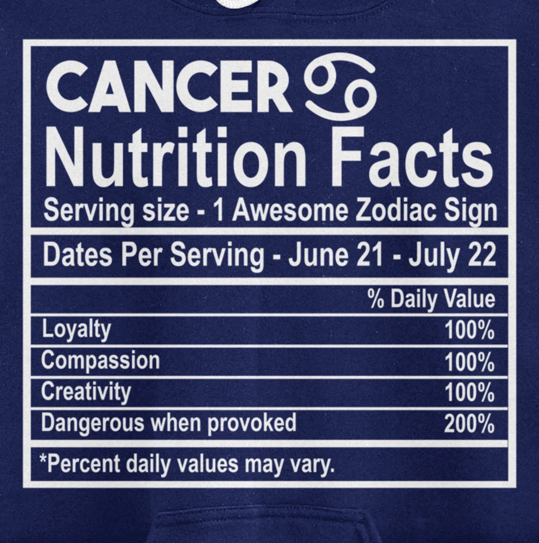 Cancer Nutrition Facts Zodiac Sign Pullover Hoodie