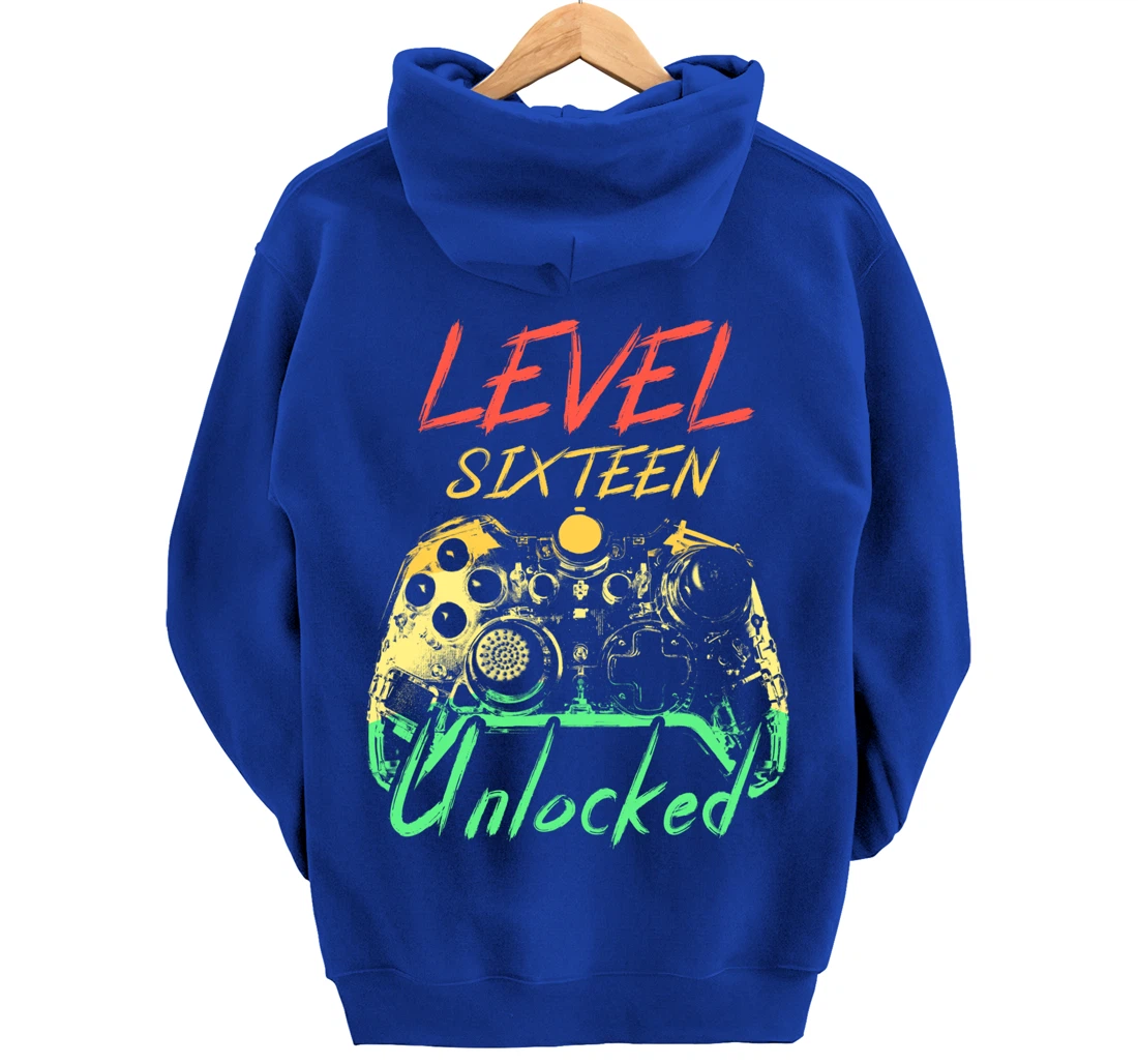 Retro Level 16 Unlocked Awesome Since 2003 16th Bday Gamer Pullover Hoodie