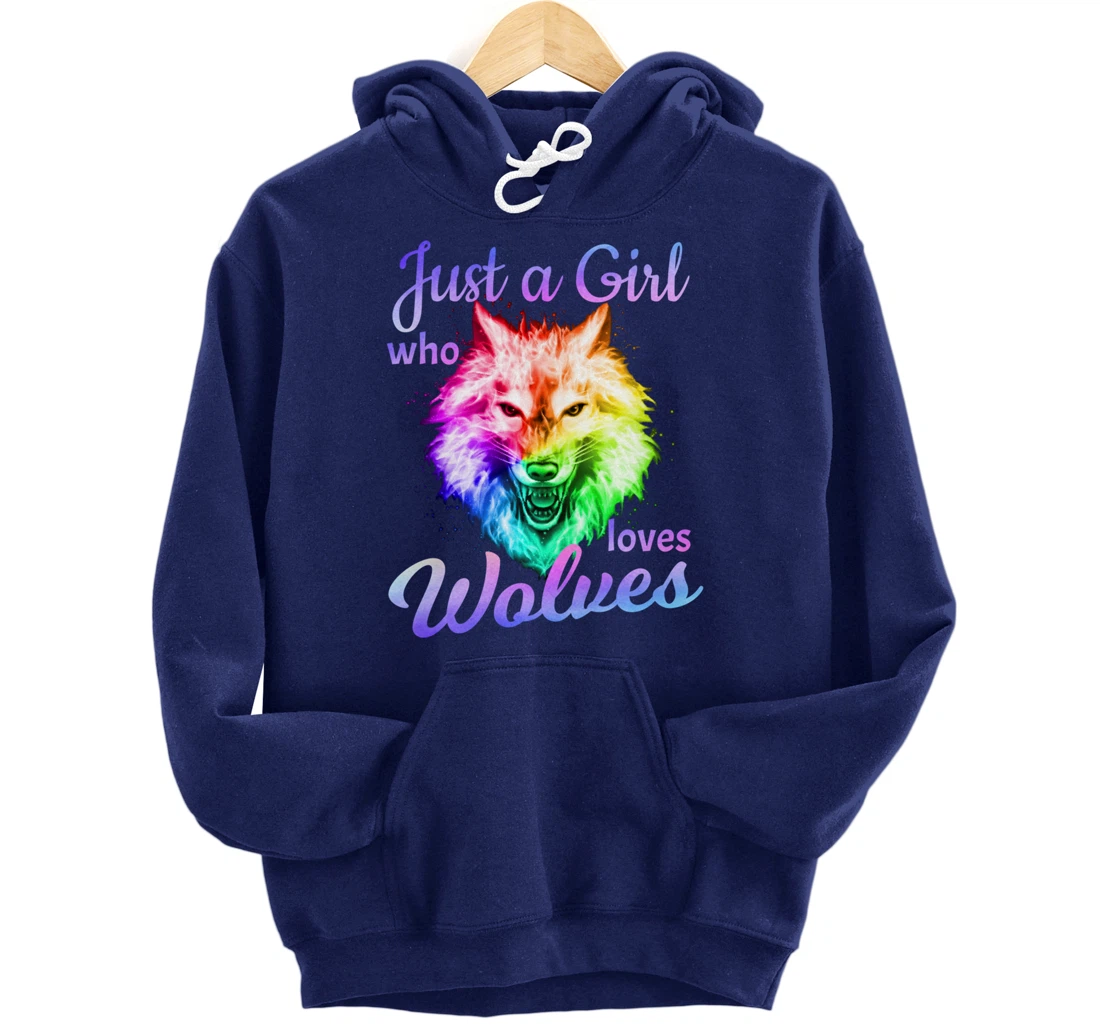 Just a Girl Who Loves wolves - Moon Wolf Shirt Girls Women Pullover Hoodie