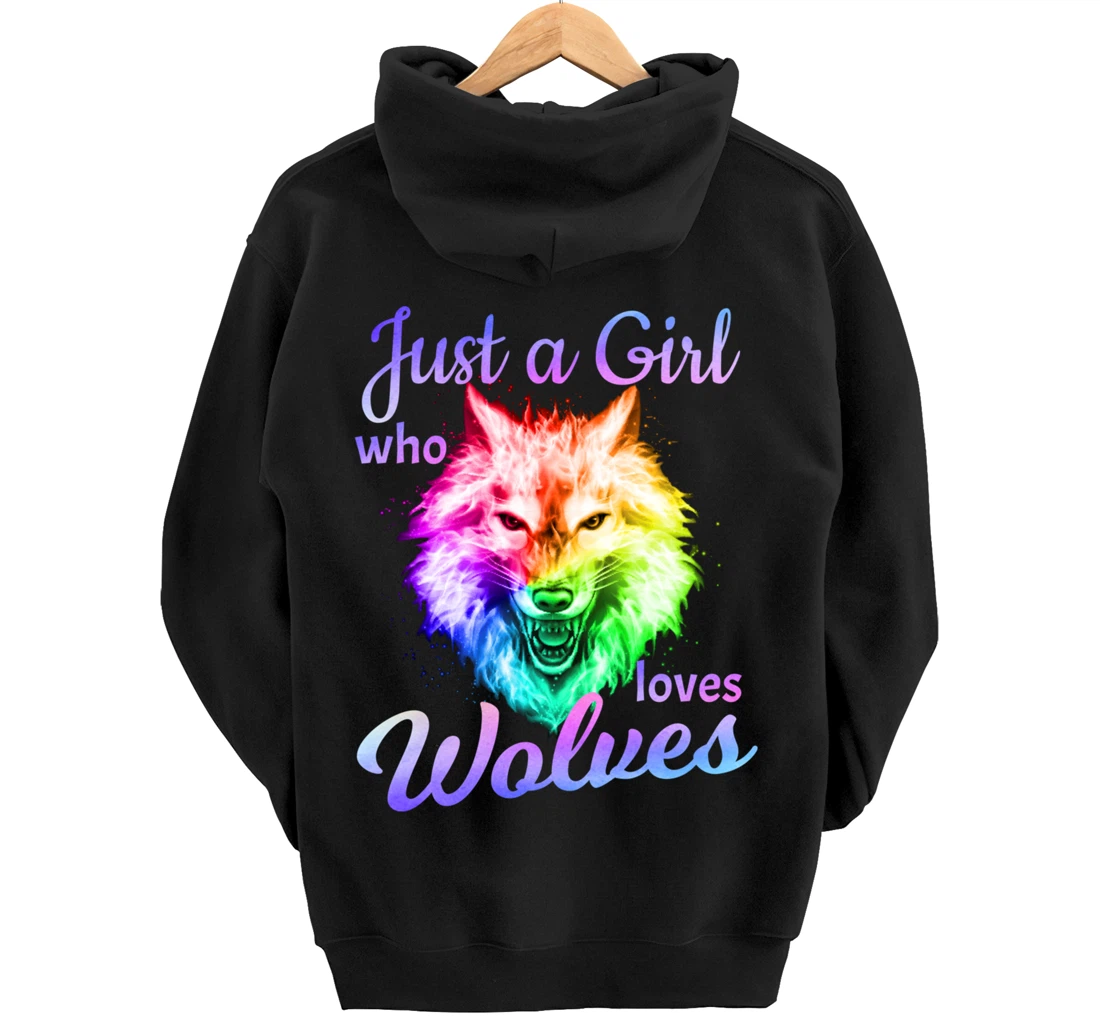 Just a Girl Who Loves wolves - Moon Wolf Shirt Girls Women Pullover Hoodie