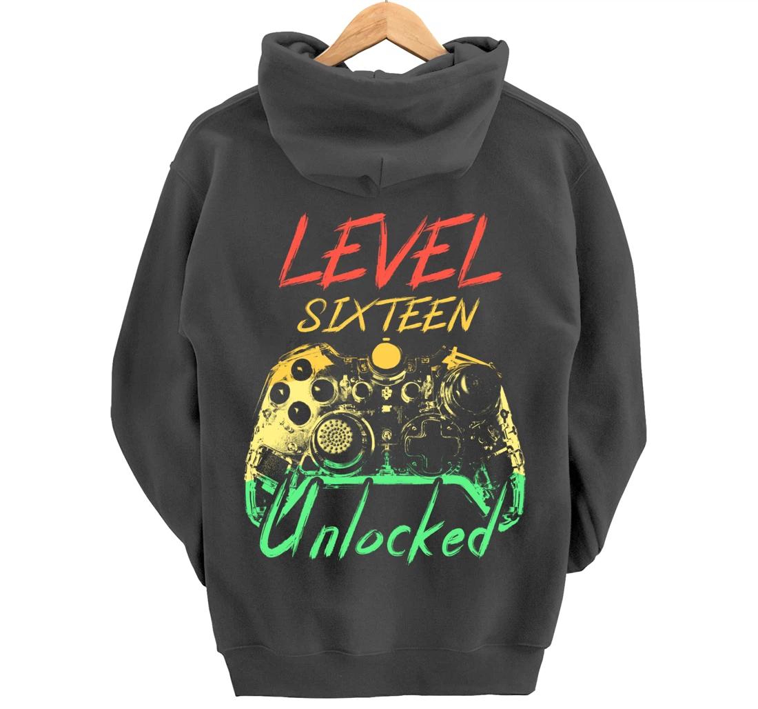 Retro Level 16 Unlocked Awesome Since 2003 16th Bday Gamer Pullover Hoodie