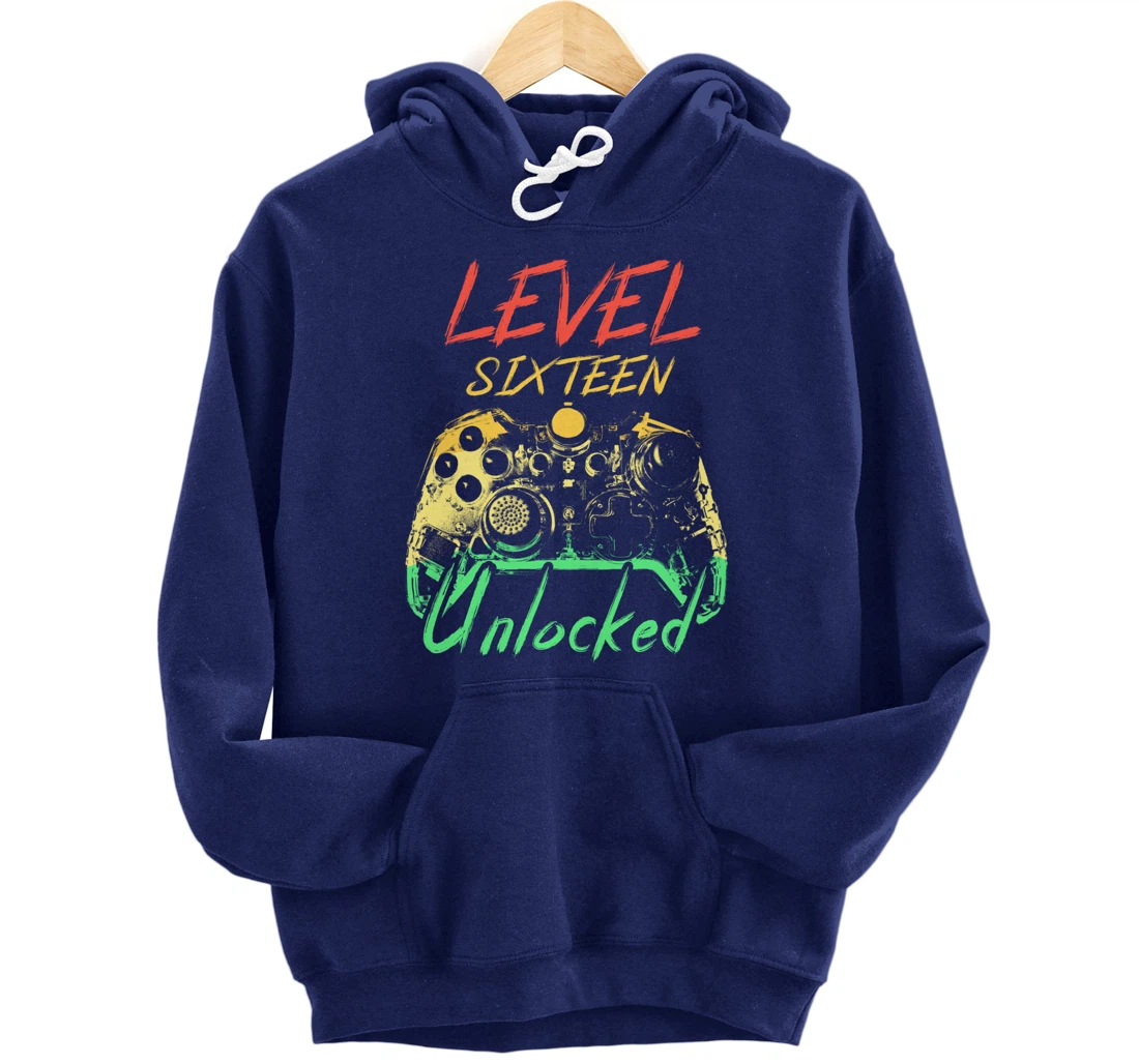 Retro Level 16 Unlocked Awesome Since 2003 16th Bday Gamer Pullover Hoodie