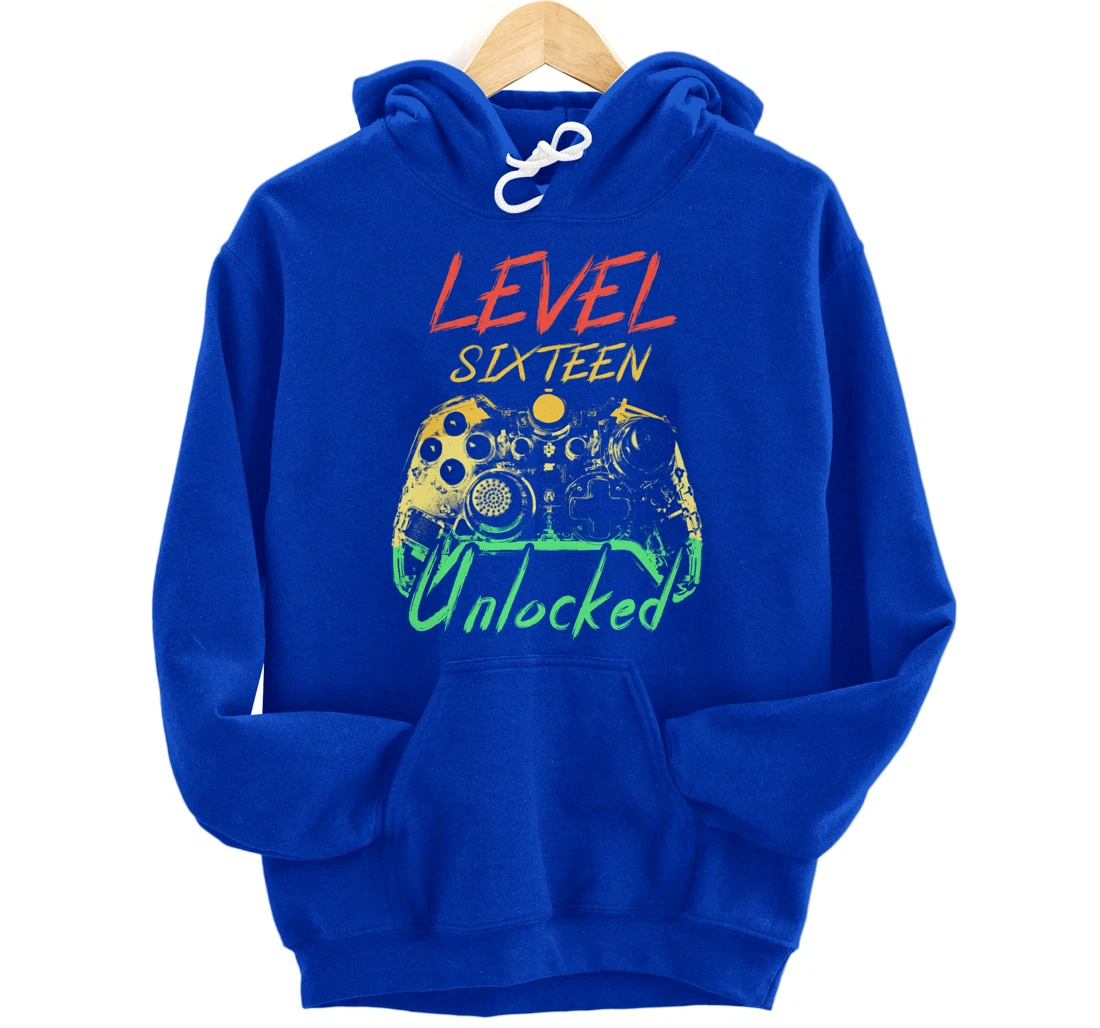 Retro Level 16 Unlocked Awesome Since 2003 16th Bday Gamer Pullover Hoodie