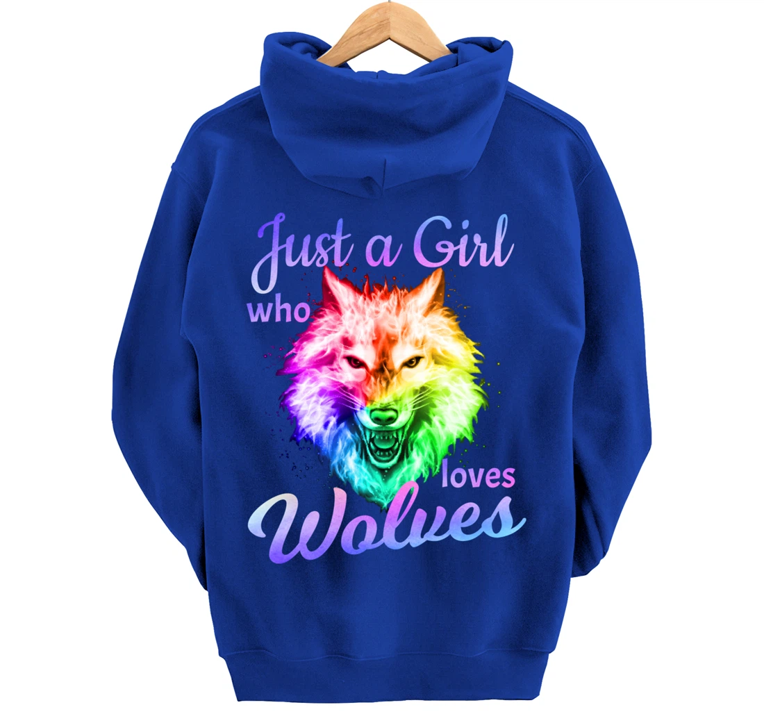 Just a Girl Who Loves wolves - Moon Wolf Shirt Girls Women Pullover Hoodie