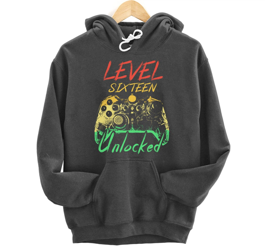 Retro Level 16 Unlocked Awesome Since 2003 16th Bday Gamer Pullover Hoodie