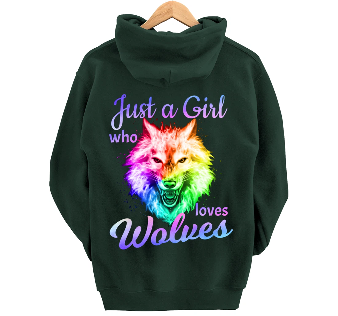 Just a Girl Who Loves wolves - Moon Wolf Shirt Girls Women Pullover Hoodie
