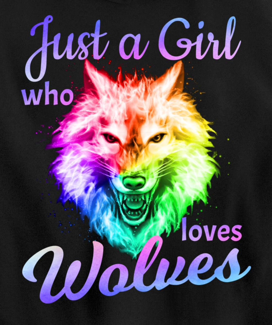 Just a Girl Who Loves wolves - Moon Wolf Shirt Girls Women Pullover Hoodie