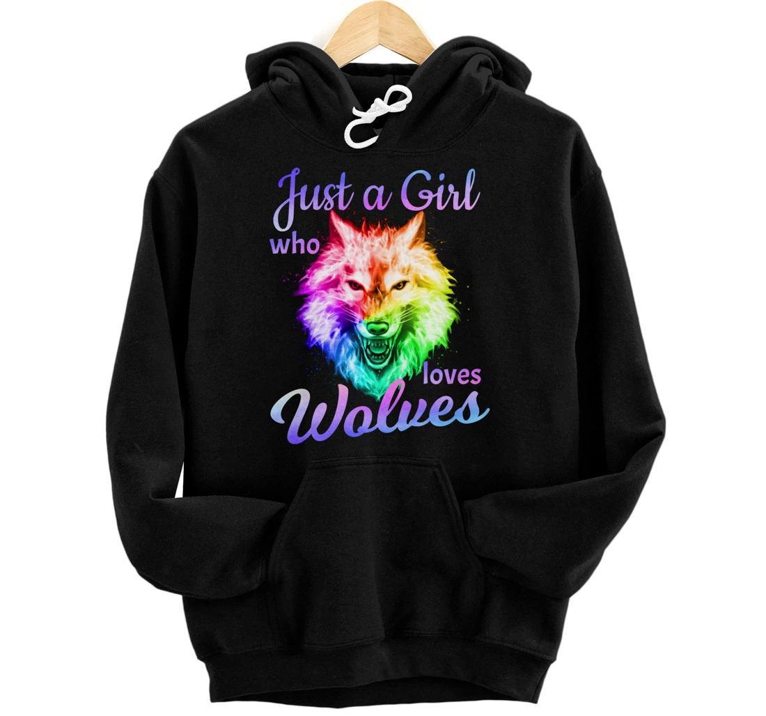 Just a Girl Who Loves wolves - Moon Wolf Shirt Girls Women Pullover Hoodie