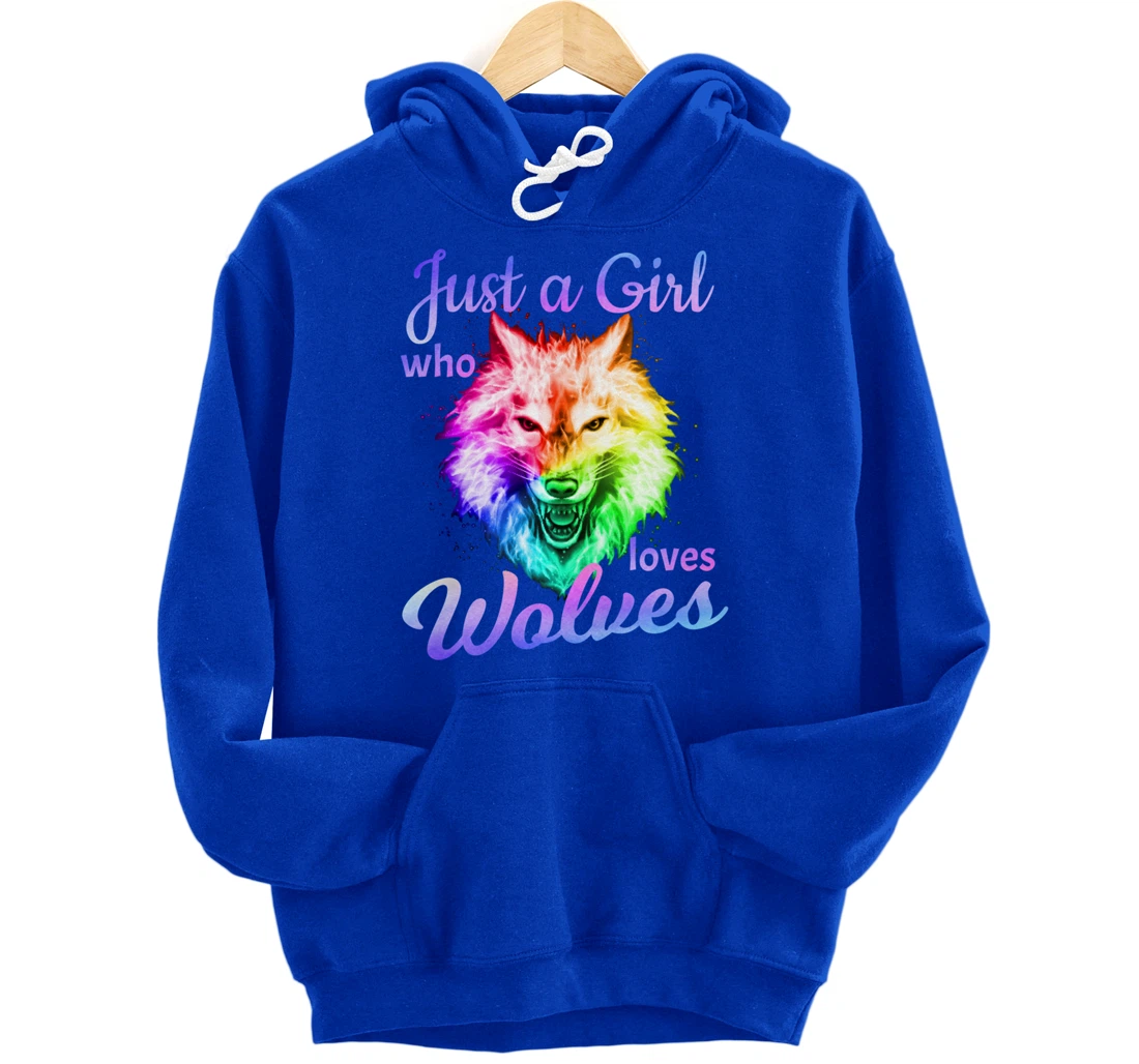Just a Girl Who Loves wolves - Moon Wolf Shirt Girls Women Pullover Hoodie