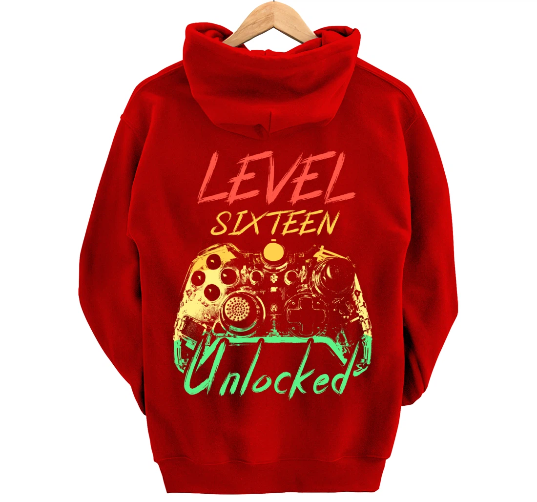 Retro Level 16 Unlocked Awesome Since 2003 16th Bday Gamer Pullover Hoodie