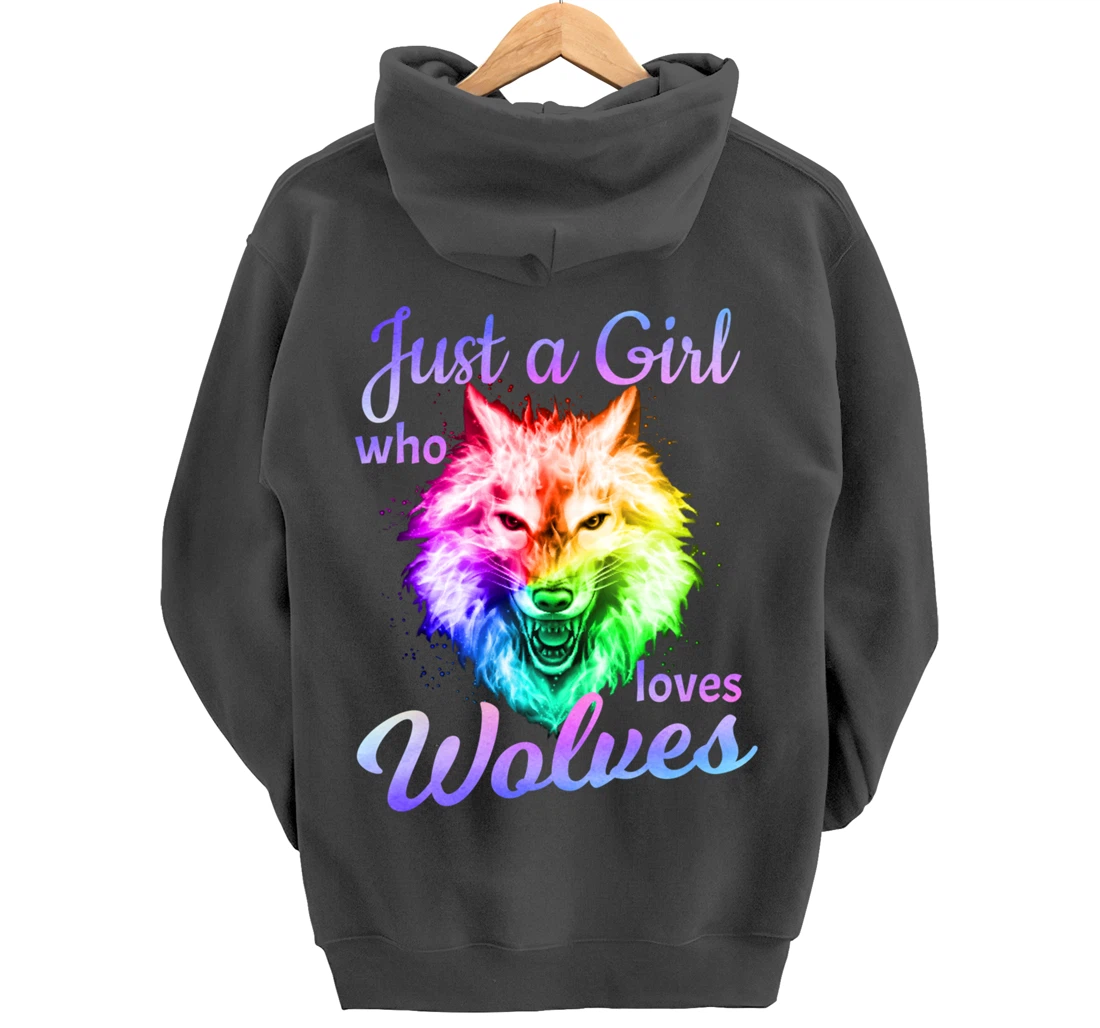 Just a Girl Who Loves wolves - Moon Wolf Shirt Girls Women Pullover Hoodie