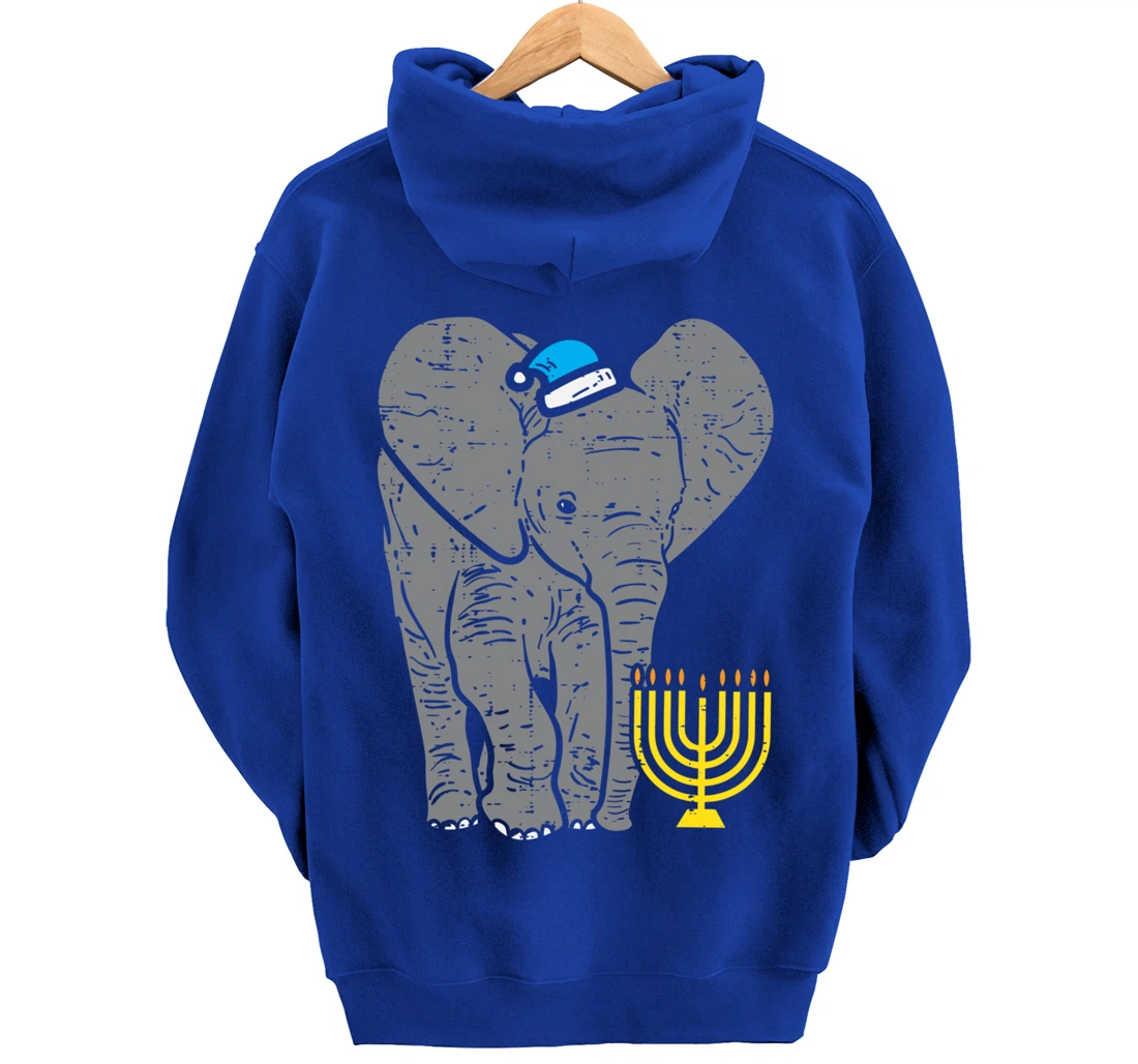 Jewish Elephant Menorah Hanukkah Chanukah Animal Lover Gift Pullover Hoodie
