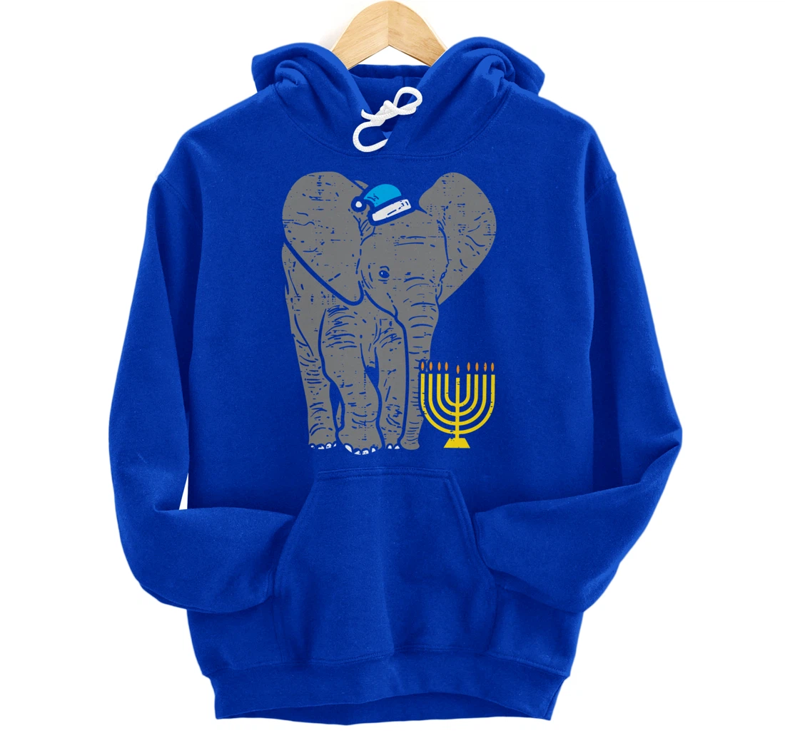 Jewish Elephant Menorah Hanukkah Chanukah Animal Lover Gift Pullover Hoodie