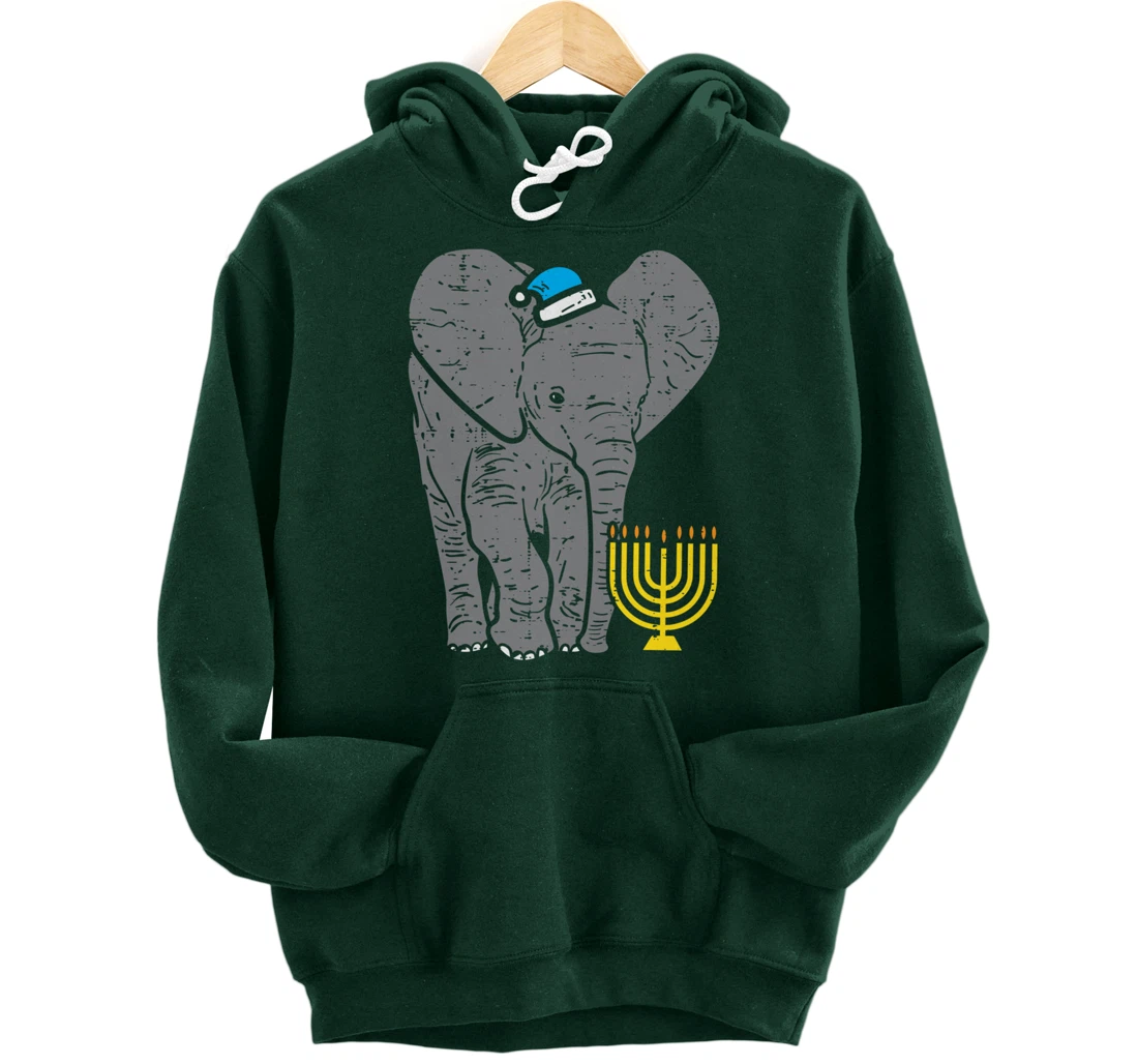 Jewish Elephant Menorah Hanukkah Chanukah Animal Lover Gift Pullover Hoodie
