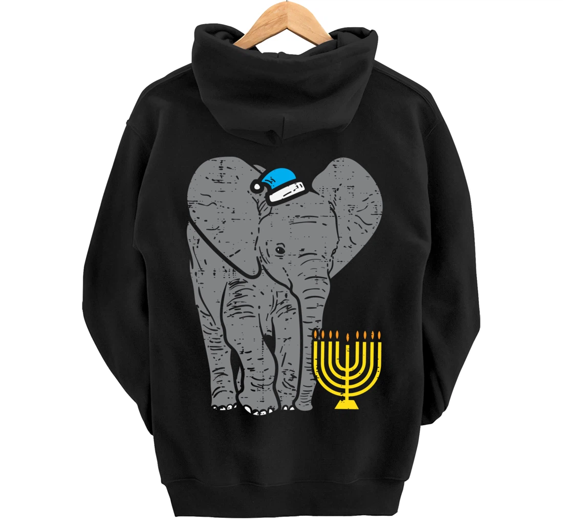 Jewish Elephant Menorah Hanukkah Chanukah Animal Lover Gift Pullover Hoodie