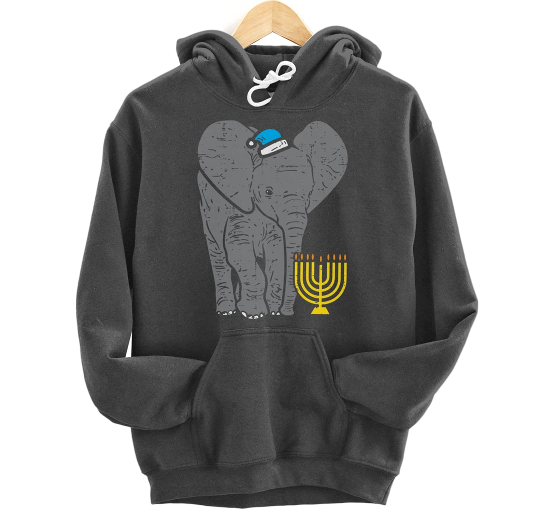 Jewish Elephant Menorah Hanukkah Chanukah Animal Lover Gift Pullover Hoodie