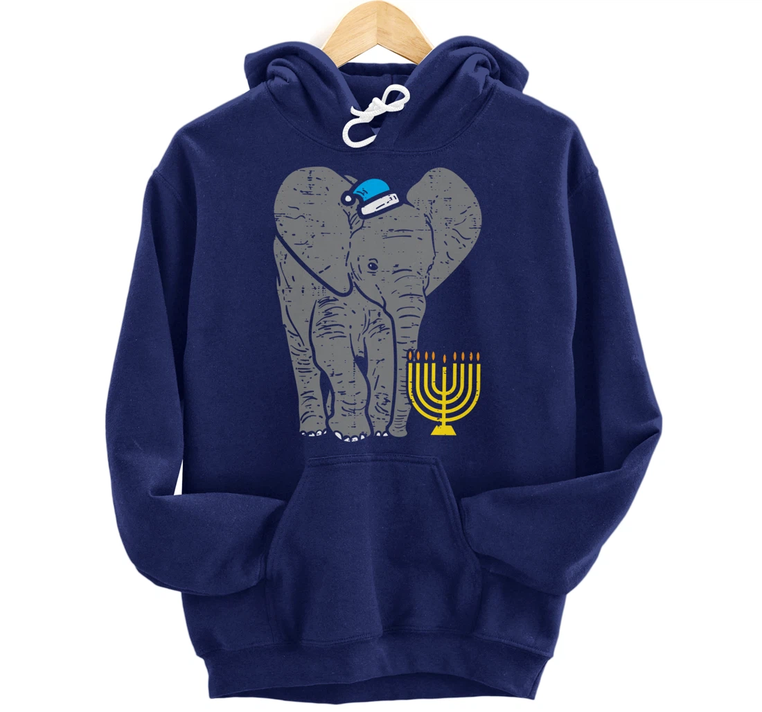 Jewish Elephant Menorah Hanukkah Chanukah Animal Lover Gift Pullover Hoodie