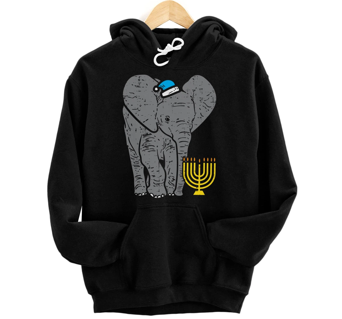 Jewish Elephant Menorah Hanukkah Chanukah Animal Lover Gift Pullover Hoodie