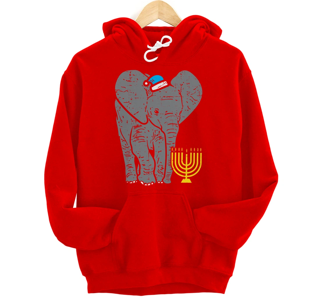 Jewish Elephant Menorah Hanukkah Chanukah Animal Lover Gift Pullover Hoodie