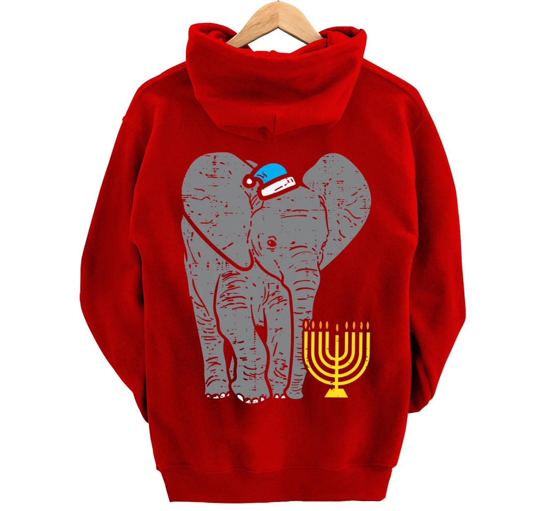 Jewish Elephant Menorah Hanukkah Chanukah Animal Lover Gift Pullover Hoodie