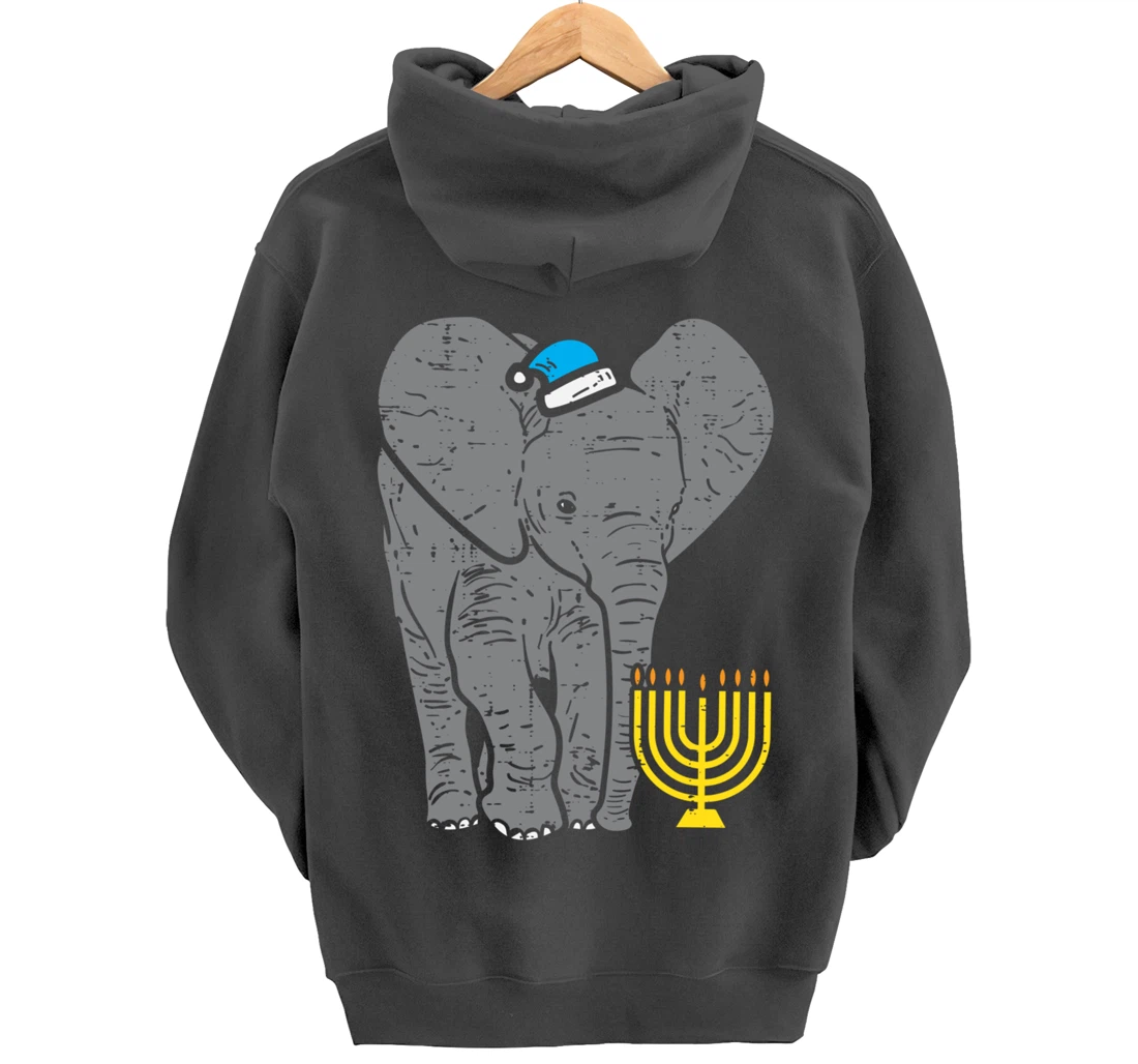 Jewish Elephant Menorah Hanukkah Chanukah Animal Lover Gift Pullover Hoodie