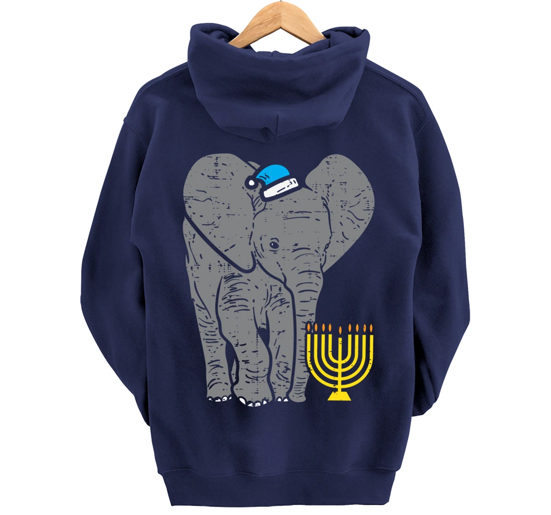 Jewish Elephant Menorah Hanukkah Chanukah Animal Lover Gift Pullover Hoodie