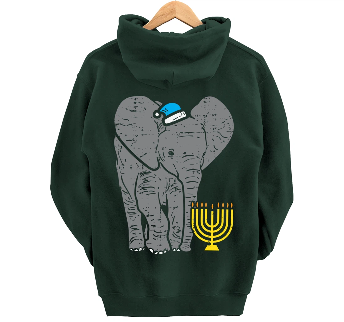 Jewish Elephant Menorah Hanukkah Chanukah Animal Lover Gift Pullover Hoodie