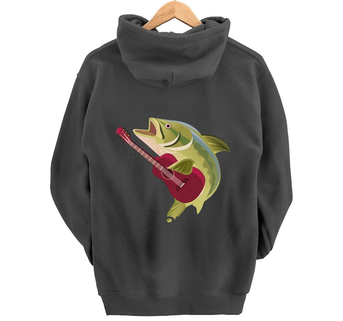 Fish Playing Acoustic Guitar Musical Fans Band Lover Pullover Hoodie