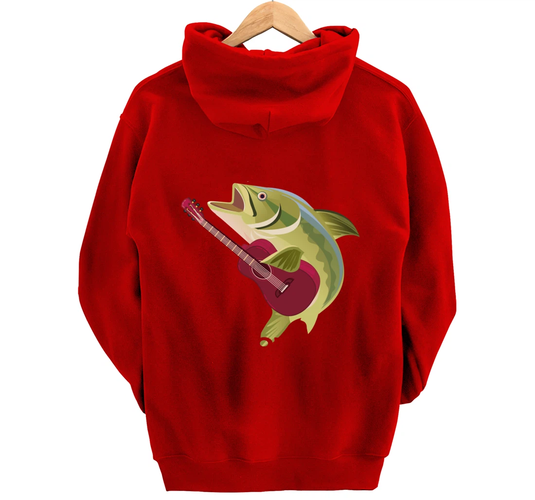 Fish Playing Acoustic Guitar Musical Fans Band Lover Pullover Hoodie