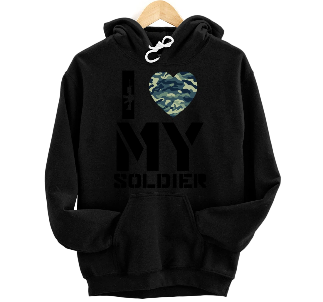 I Love My Soldier Patriotic Heart Shape Gift Pullover Hoodie