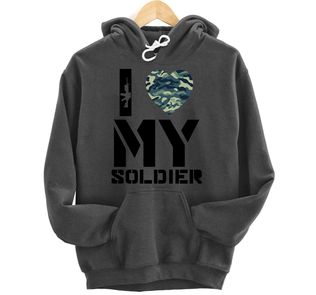 I Love My Soldier Patriotic Heart Shape Gift Pullover Hoodie