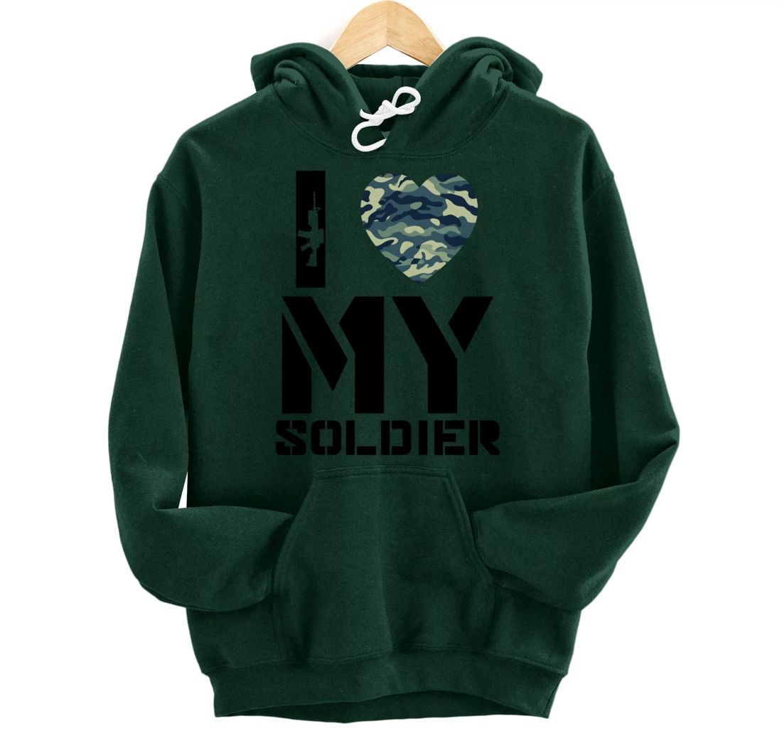 I Love My Soldier Patriotic Heart Shape Gift Pullover Hoodie