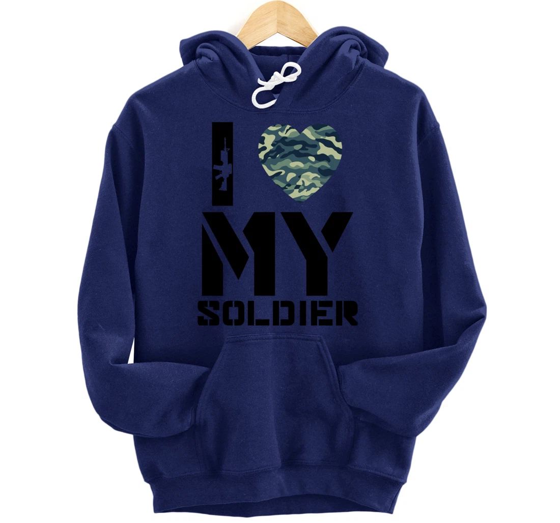 I Love My Soldier Patriotic Heart Shape Gift Pullover Hoodie