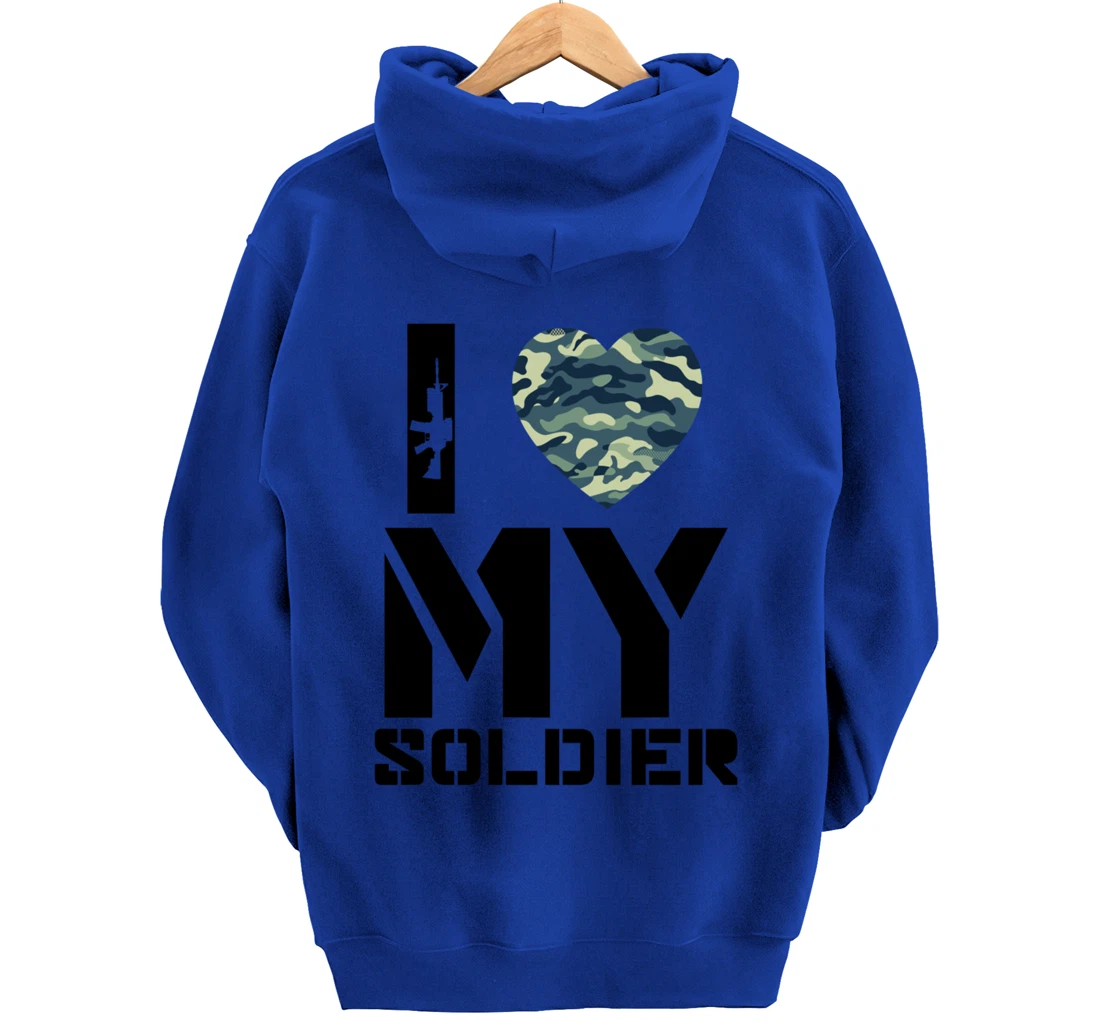 I Love My Soldier Patriotic Heart Shape Gift Pullover Hoodie