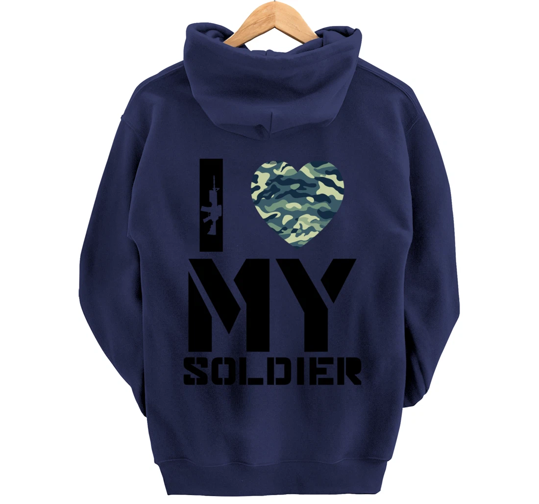 I Love My Soldier Patriotic Heart Shape Gift Pullover Hoodie