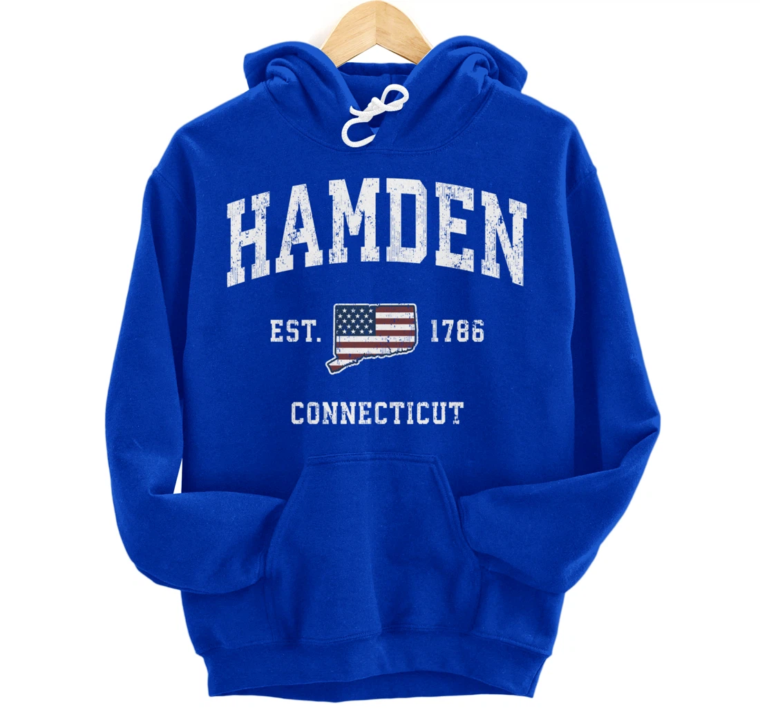 Hamden Connecticut CT Vintage American Flag Sports Design Pullover Hoodie